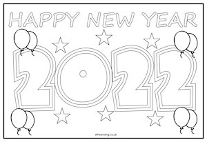 Happy New Year 2022 Colouring Picture